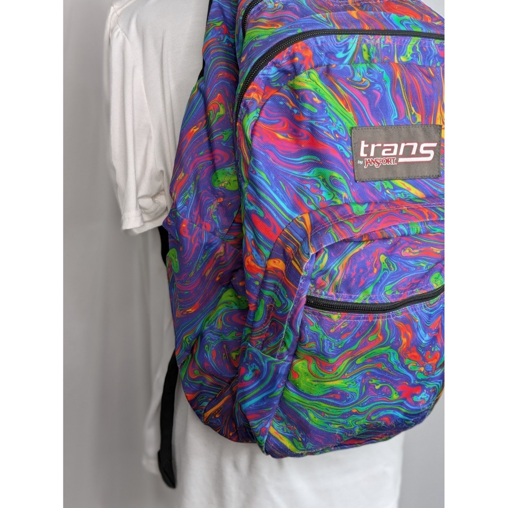 Trans by JanSport Backpack Multicolor Rainbow Swirl Laptop School Bag - Picture 5 of 11